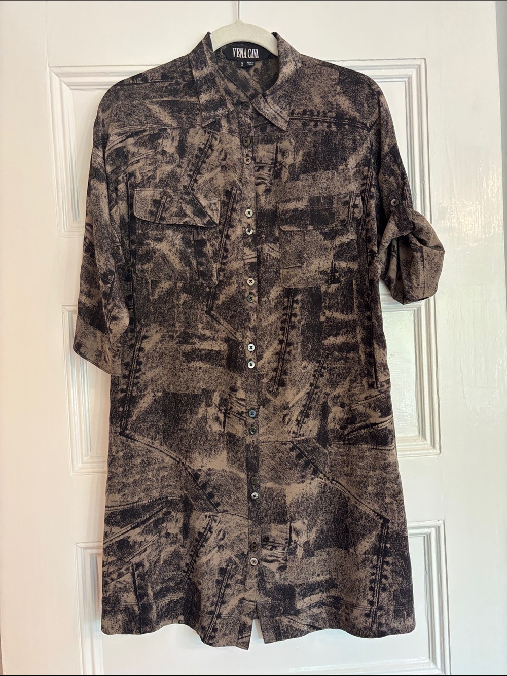 Vena Cava Black and Brown Abstract Shirt Dress